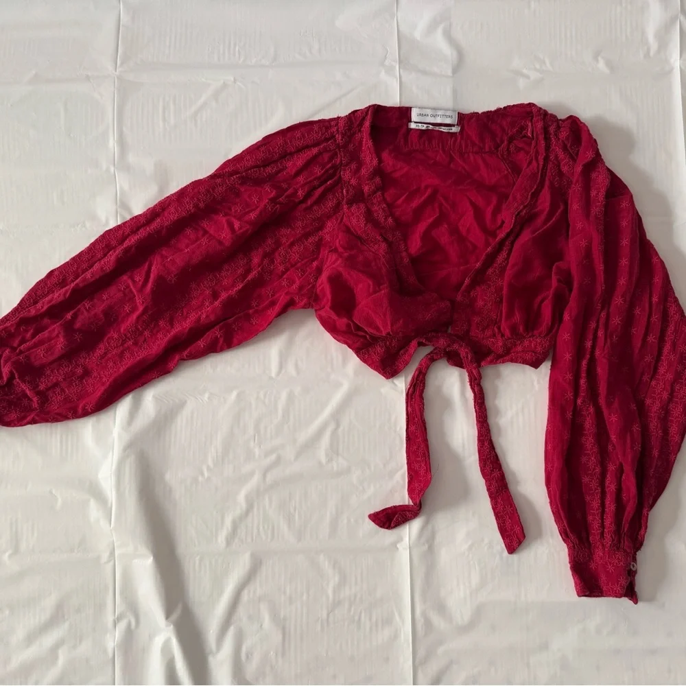 Red Tie-Front Blouse - Picture 2 of 16